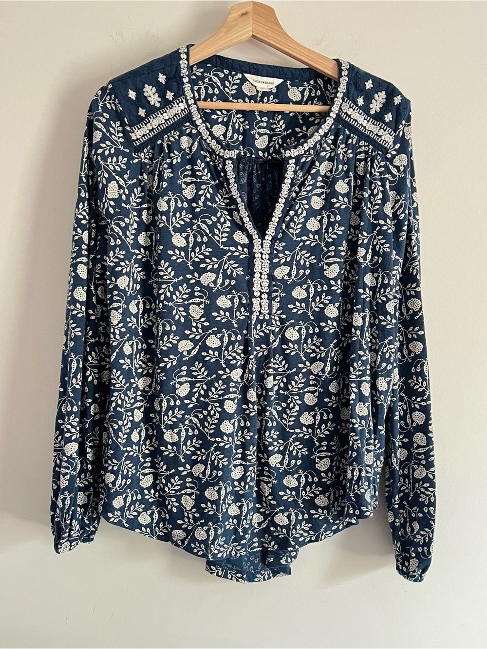 Lucky Brand Long Sleeve Tunic Shirt Top Womens Size XL Embroidery V-Neck Women's